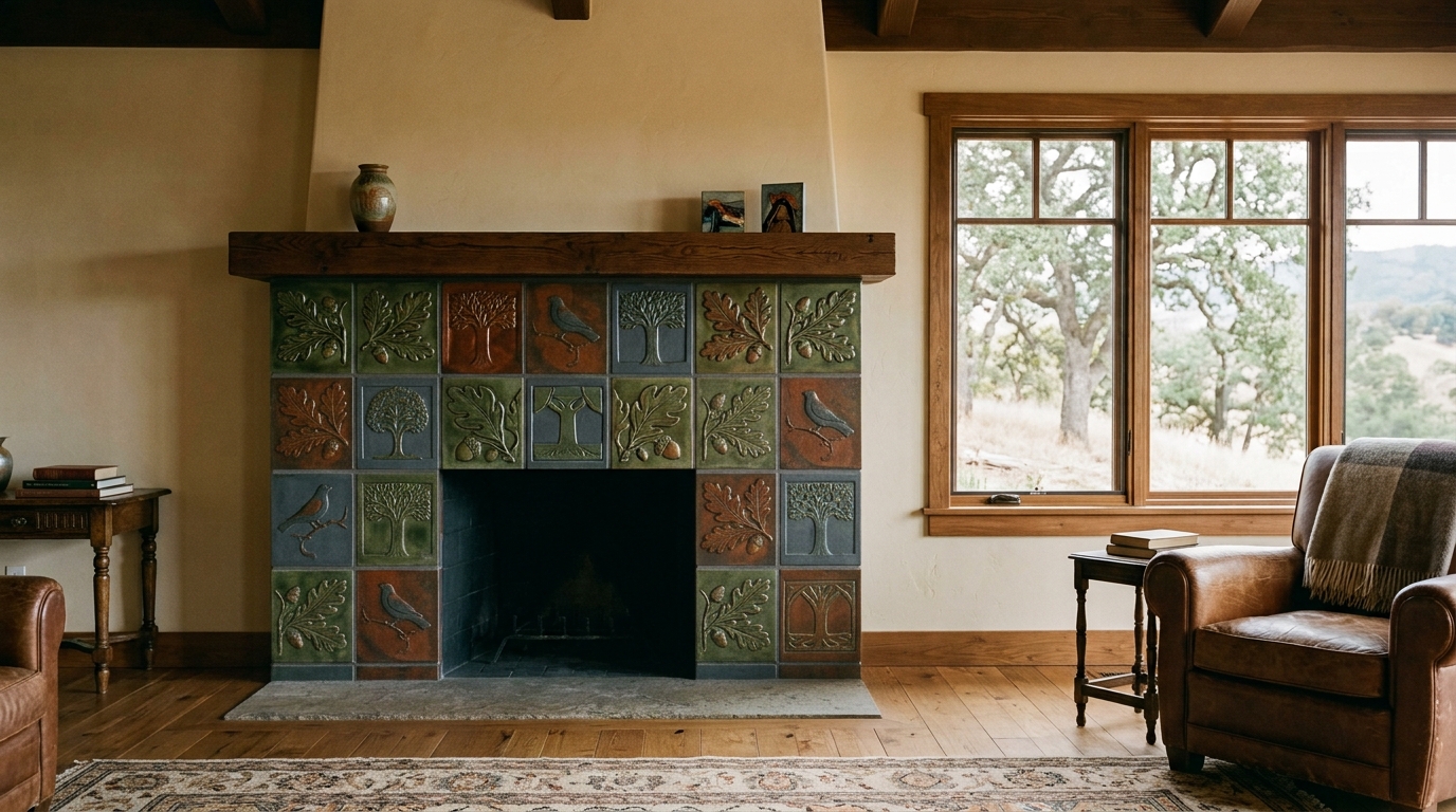 Tile fireplace surround — Arts and Crafts style